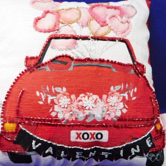 Bella Lux Beaded Convertible Car Valentines Pink Red Romance Pillow 12" - Picture 2 of 5